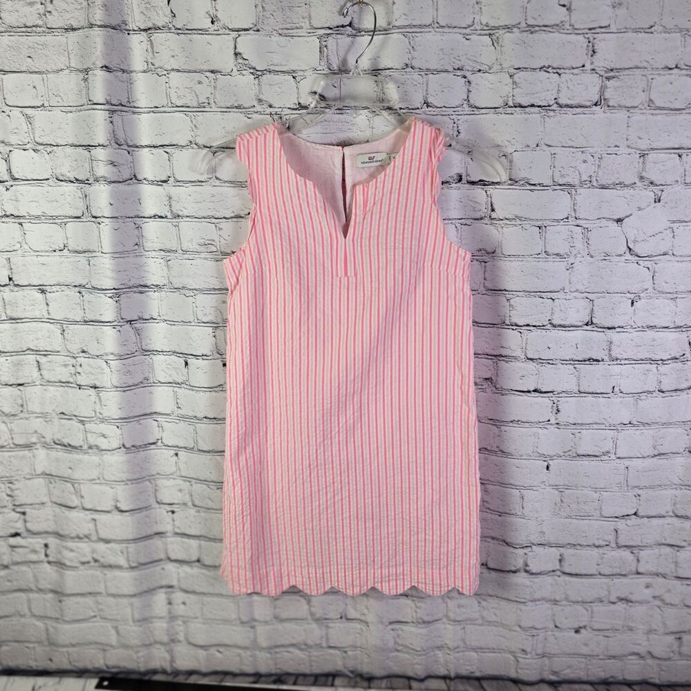 Vineyard Vines Girls Sz 14 Pink Striped Seersucker Dress